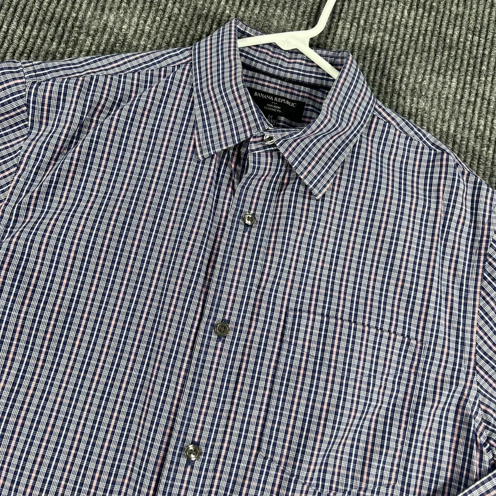 Banana Republic Shirt Mens Medium Blue Plaid Long Sleeve Button Up Classic Fit